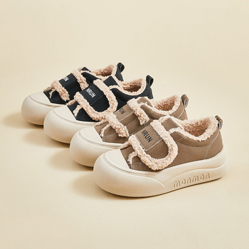 Platformske tenisice za žene, debela potplat, zatvaranje na Velcro, PU gornji dio, topla plišana podstava, okrugli nos