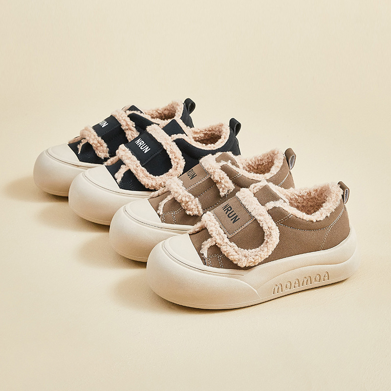 Platformske tenisice za žene, debela potplat, zatvaranje na Velcro, PU gornji dio, topla plišana podstava, okrugli nos