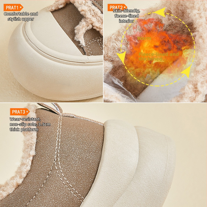 Platformske tenisice za žene, debela potplat, zatvaranje na Velcro, PU gornji dio, topla plišana podstava, okrugli nos