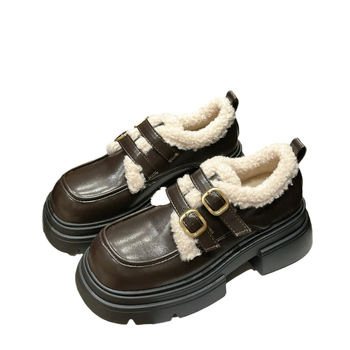 Японски стил PU кожени лофери за жени, закопчаване с катарама