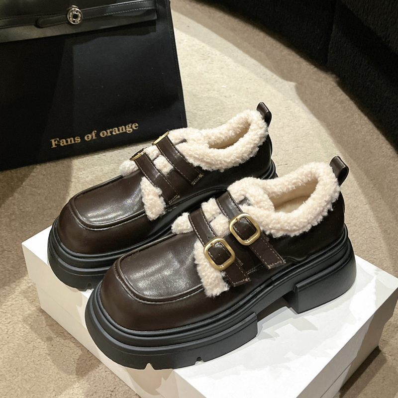 Японски стил PU кожени лофери за жени, закопчаване с катарама