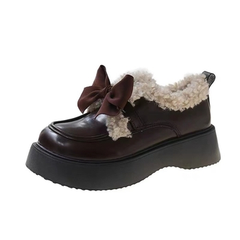 PU Mary Jane cipele s remenom, fleece podstava, okrugla špička, debeli pet 3–5 cm, za sve sezone, kopča remenom