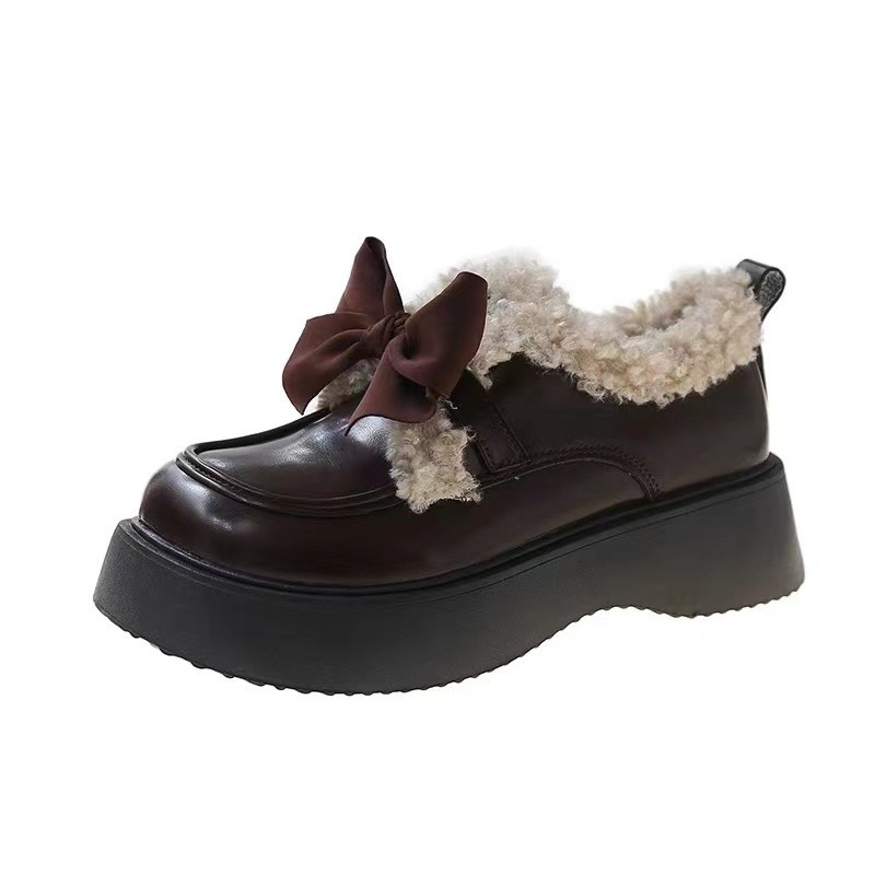 PU Mary Jane cipele s remenom, fleece podstava, okrugla špička, debeli pet 3–5 cm, za sve sezone, kopča remenom