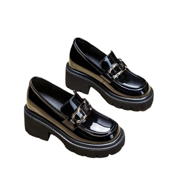 Ženski loafers s PU gornjim dijelom, okrugli vrh, srednja visina potpetice 3-5 cm, britanski stil.