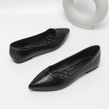 Ženske ploske cipele s uskim vrhom, PU gornji dio, niska peta, PU ulošak, gumeni potplat