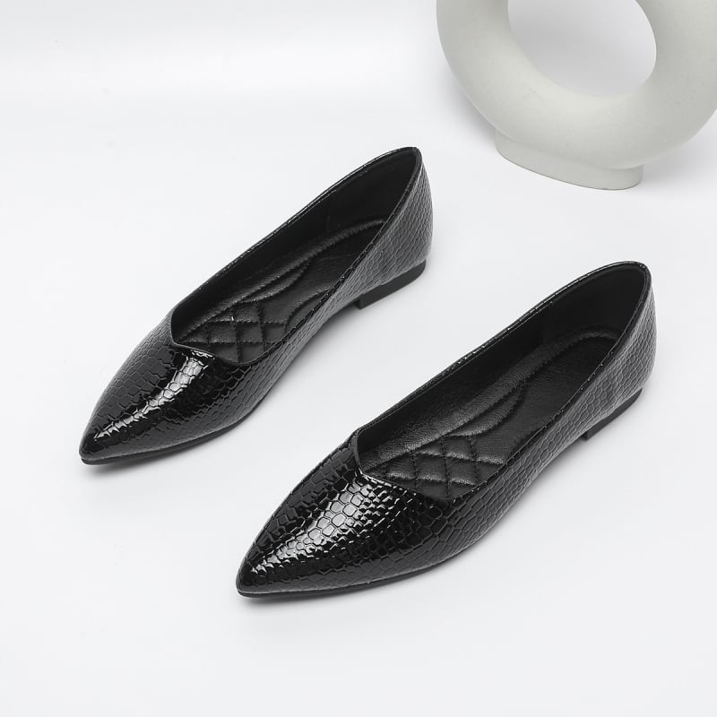 Ženske ploske cipele s uskim vrhom, PU gornji dio, niska peta, PU ulošak, gumeni potplat