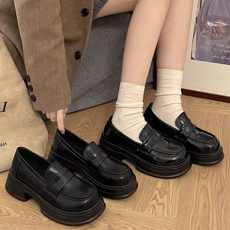 Ženske loaferice, okrugli vrh, gornji dio od sintetičke kože, korejski stil, gumena potplat