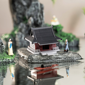 Пластмасов миниатюрен пейзажен декоративен елемент: античен павилион с скална градина за аквариуми и сухоземни резервоари