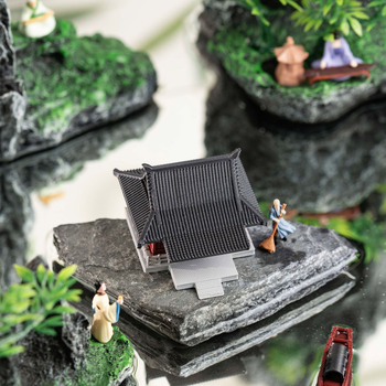 Пластмасов миниатюрен пейзажен декоративен елемент: античен павилион с скална градина за аквариуми и сухоземни резервоари