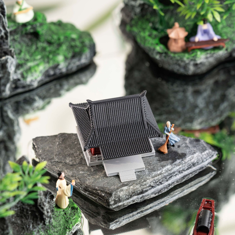 Пластмасов миниатюрен пейзажен декоративен елемент: античен павилион с скална градина за аквариуми и сухоземни резервоари