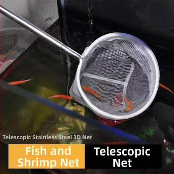 Teleskopska 3D mreža za akvarij za hvatanje guppi, betta i ukrasnih riba, od nehrđajućeg čelika