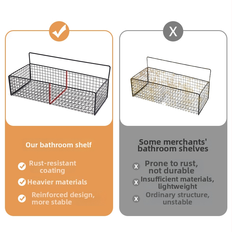 Željezni zidni rega za pohranu — bez bušenja, organizator za kupaonicu i kuhinju, 1 polic, moderan minimalistički stil