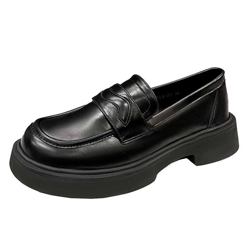 Ženske loaferice s debelim potplatom za jesen - Slip-On; gornji dio od mikrovlakana; zaobljena špička; 3–5 cm visina peta; ulošak od pigskin