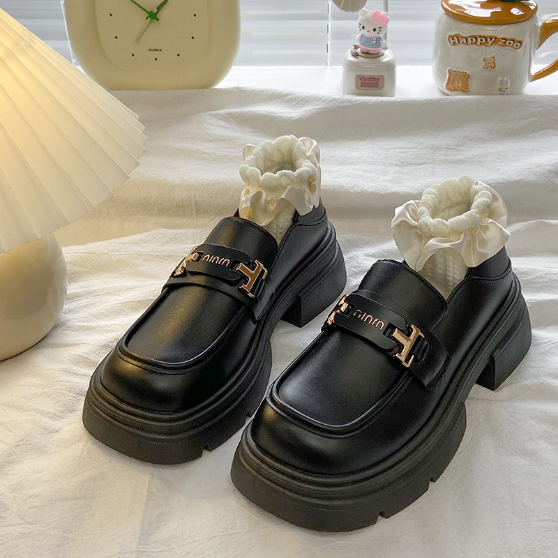 Ženske loafers, korejskog stila, debela potplata, PU gornji dio, gumeni potplat, niska peta 1–3 cm