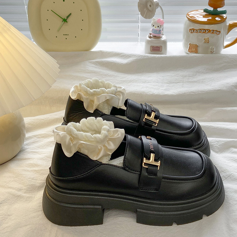 Ženske loafers, korejskog stila, debela potplata, PU gornji dio, gumeni potplat, niska peta 1–3 cm