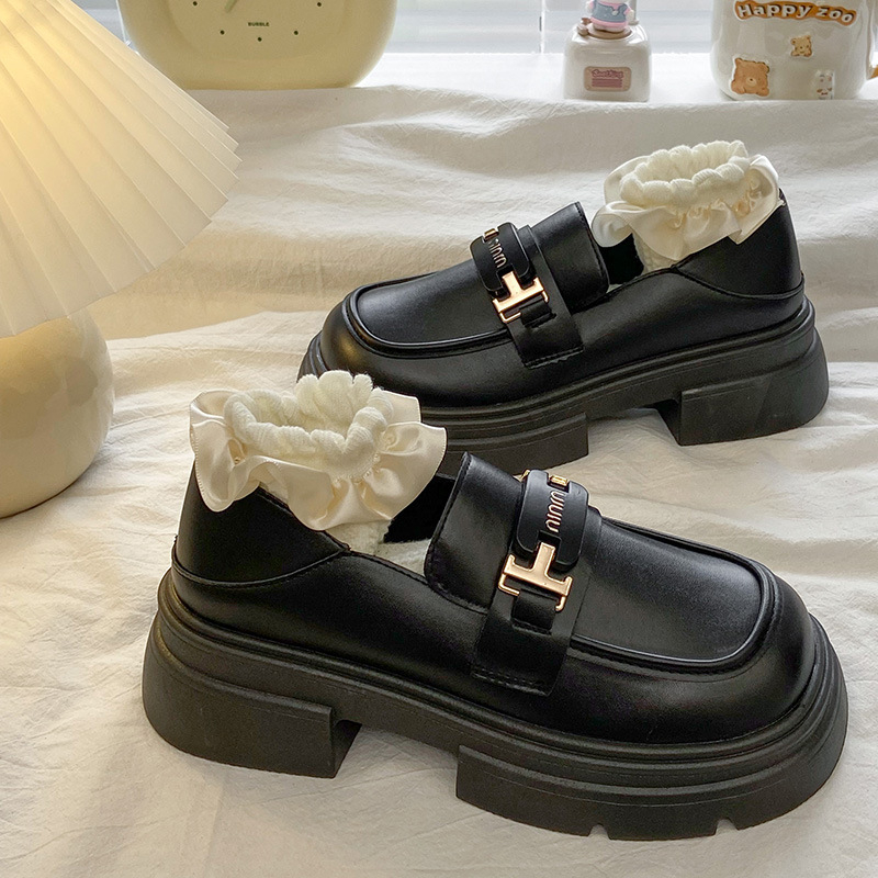 Ženske loafers, korejskog stila, debela potplata, PU gornji dio, gumeni potplat, niska peta 1–3 cm