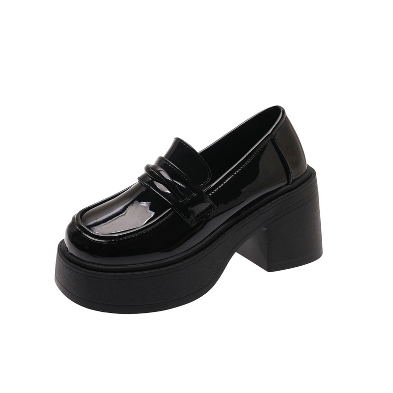 Ženske casual loaferice japanskog stila JK, PU gornji dio, okrugli vrh, srednje visina pete 3–5 cm, zatvaranje na Velcro