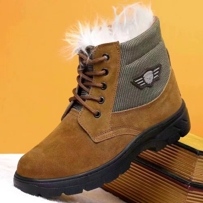 Ghete de iarnă din piele naturală, căptușite cu lână, talpă din cauciuc antiderapant, vârf rotund