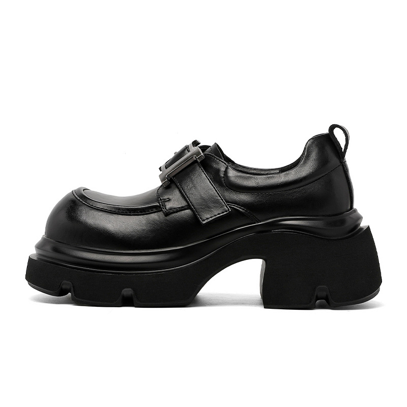 Ženske kožne loafer platforme s okruglom špicom, dvostruko kožni gornji dio, Velcro zatvarač, 6–8 cm visina platforme, latex ulošak