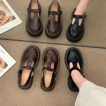 Ženske platform loaferice u britskom stilu s okruglim vrhom, kopča, PU gornji dio i gumena potplat, niski potpetica 1–3 cm