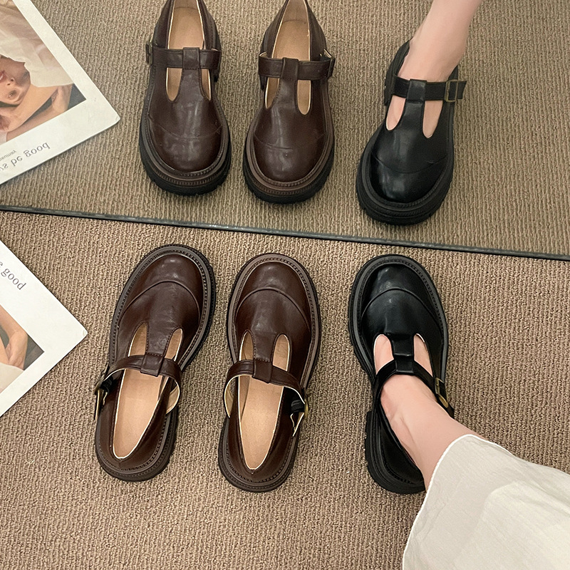 Ženske platform loaferice u britskom stilu s okruglim vrhom, kopča, PU gornji dio i gumena potplat, niski potpetica 1–3 cm