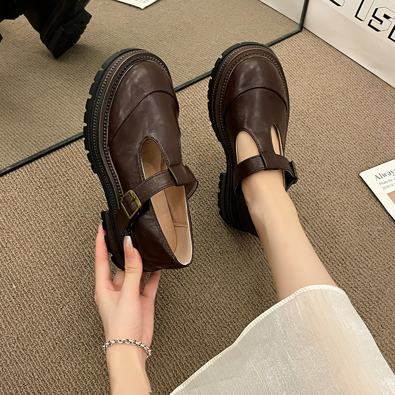 Ženske platform loaferice u britskom stilu s okruglim vrhom, kopča, PU gornji dio i gumena potplat, niski potpetica 1–3 cm