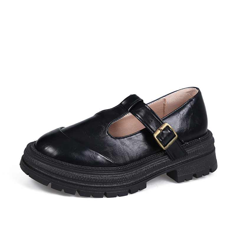 Ženske platform loaferice u britskom stilu s okruglim vrhom, kopča, PU gornji dio i gumena potplat, niski potpetica 1–3 cm