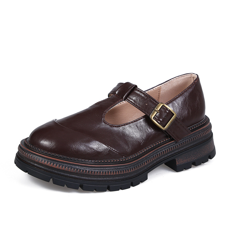 Ženske platform loaferice u britskom stilu s okruglim vrhom, kopča, PU gornji dio i gumena potplat, niski potpetica 1–3 cm