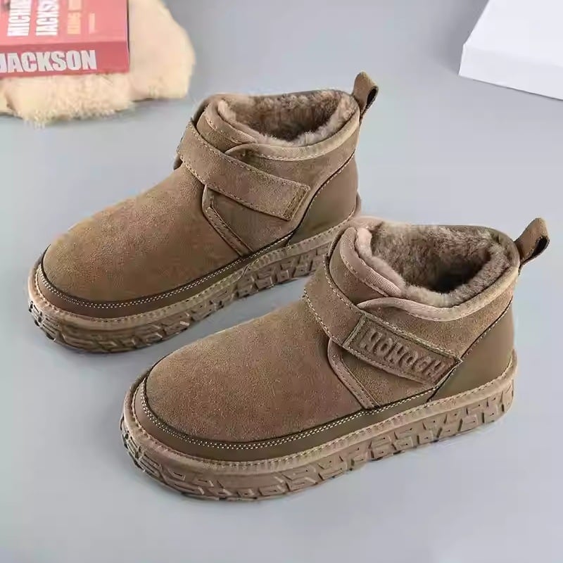 Muške zimske čizme za snijeg s plišastom unutrašnjošću, vrh od sintetičke kože, protuklizna gumena potplata, Velcro zatvarač, niski pet 1–3 cm