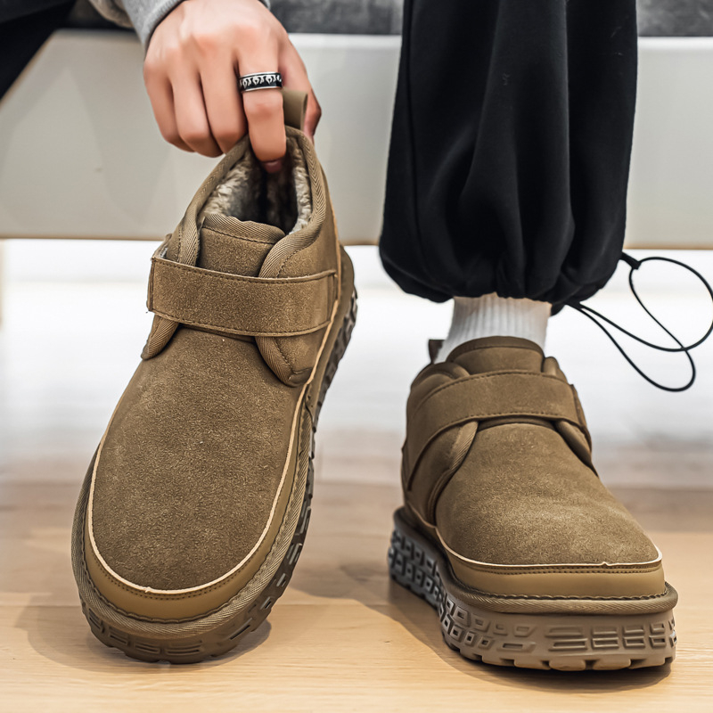 Muške zimske čizme za snijeg s plišastom unutrašnjošću, vrh od sintetičke kože, protuklizna gumena potplata, Velcro zatvarač, niski pet 1–3 cm
