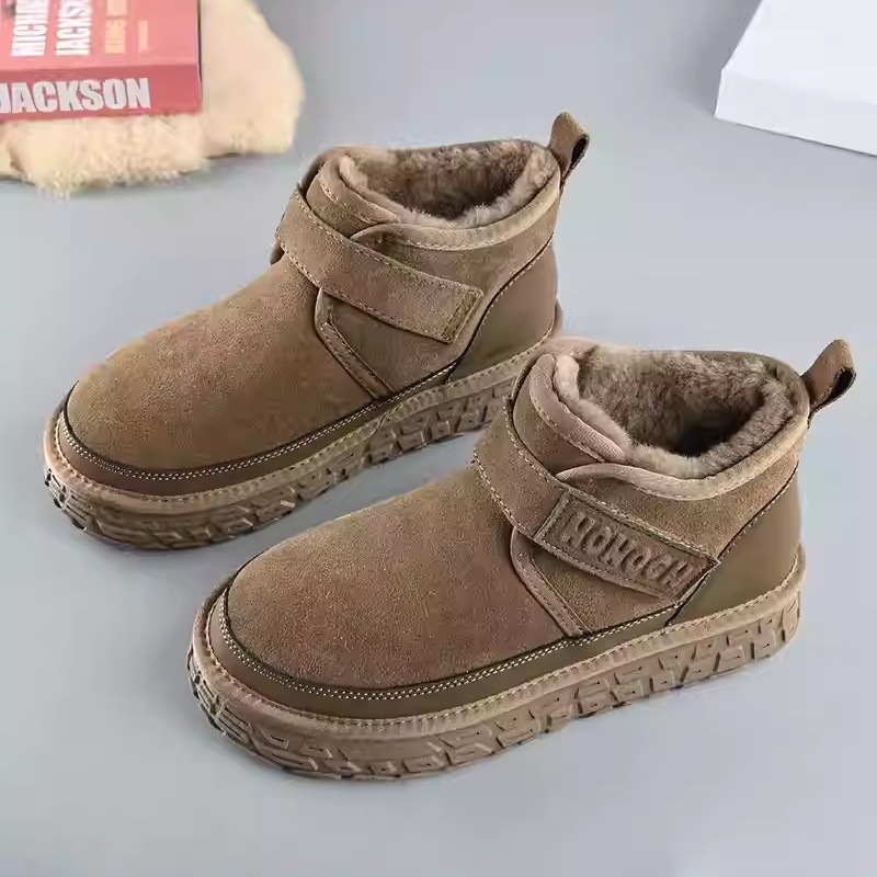Muške zimske čizme za snijeg s plišastom unutrašnjošću, vrh od sintetičke kože, protuklizna gumena potplata, Velcro zatvarač, niski pet 1–3 cm