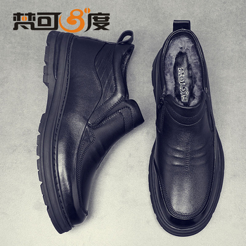 Ghete de zăpadă de iarnă cu talpă antiderapantă din cauciuc, căptușite cu fleece, izolație groasă, fermoar lateral, partea superioară din piele split