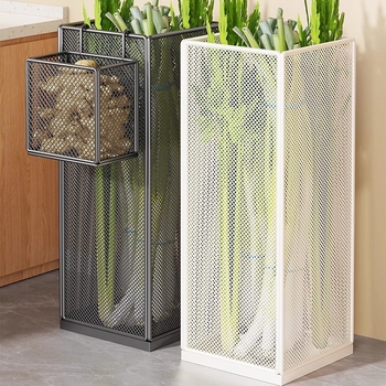 Kuhinjski organizator polic s metalnom konstrukcijom; višestruka upotreba za skladištenje povrća i začina na ploči; 1-slojni regal; moderan minimalistički dizajn.