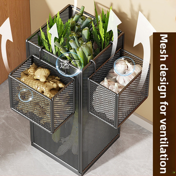 Kuhinjski organizator polic s metalnom konstrukcijom; višestruka upotreba za skladištenje povrća i začina na ploči; 1-slojni regal; moderan minimalistički dizajn.