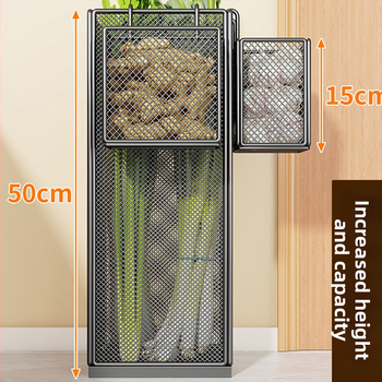 Kuhinjski organizator polic s metalnom konstrukcijom; višestruka upotreba za skladištenje povrća i začina na ploči; 1-slojni regal; moderan minimalistički dizajn.