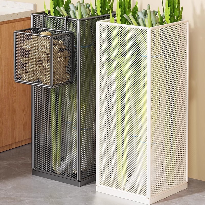 Kuhinjski organizator polic s metalnom konstrukcijom; višestruka upotreba za skladištenje povrća i začina na ploči; 1-slojni regal; moderan minimalistički dizajn.