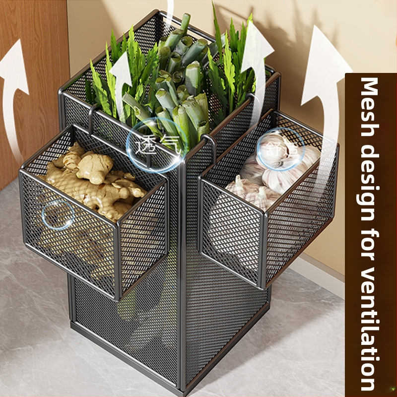 Kuhinjski organizator polic s metalnom konstrukcijom; višestruka upotreba za skladištenje povrća i začina na ploči; 1-slojni regal; moderan minimalistički dizajn.