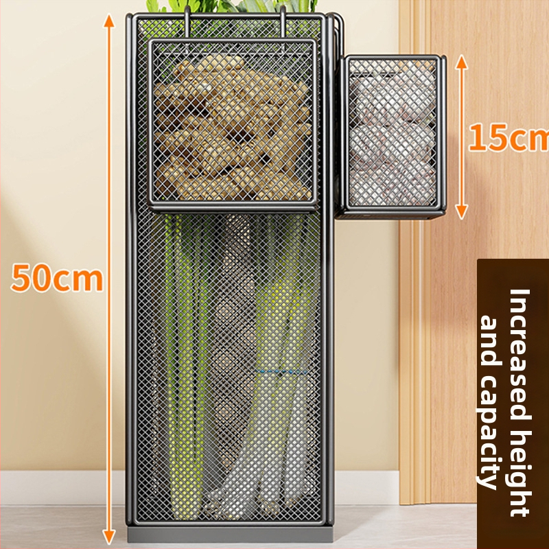 Kuhinjski organizator polic s metalnom konstrukcijom; višestruka upotreba za skladištenje povrća i začina na ploči; 1-slojni regal; moderan minimalistički dizajn.