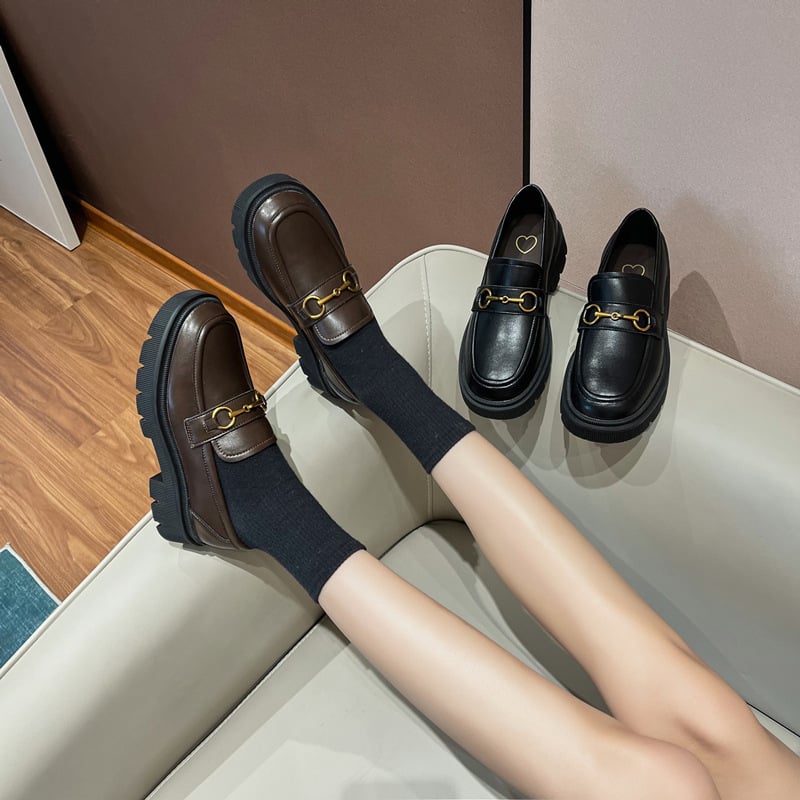 Ženski loafers od tkanine, okrugli nos, srednja peta 3-5 cm, slip-on