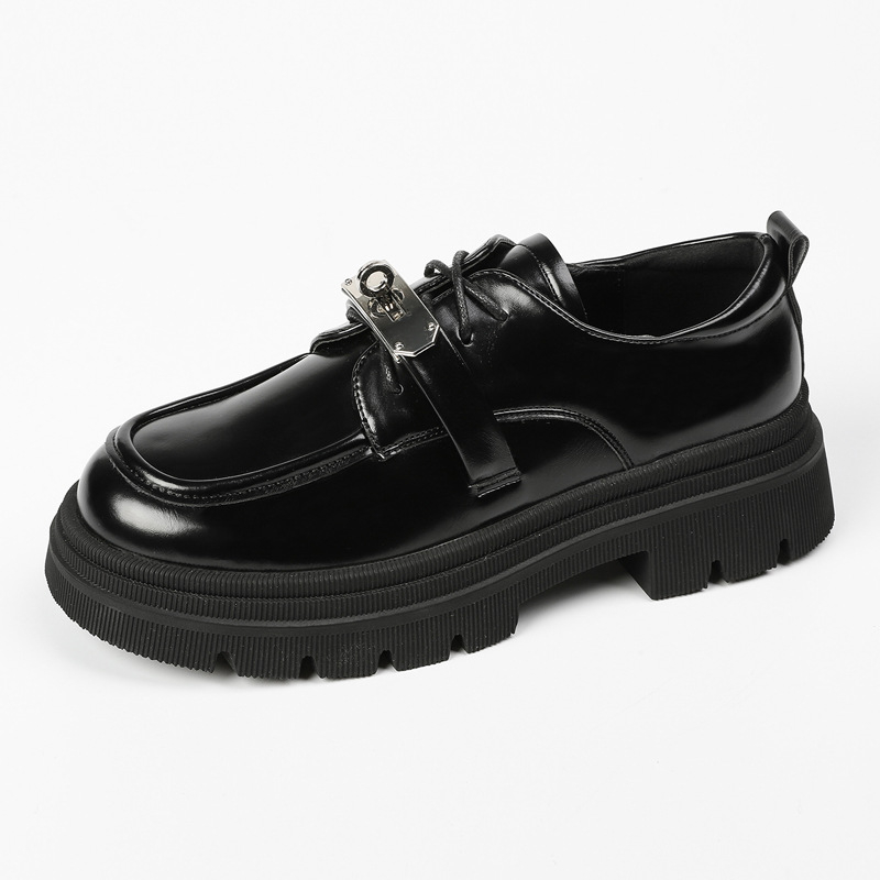 Ženske loaferice od sintetičke kože, okrugli vrh, debeli 6–8 cm pet, vezanje