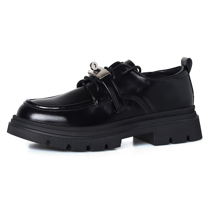 Ženske loaferice od sintetičke kože, okrugli vrh, debeli 6–8 cm pet, vezanje
