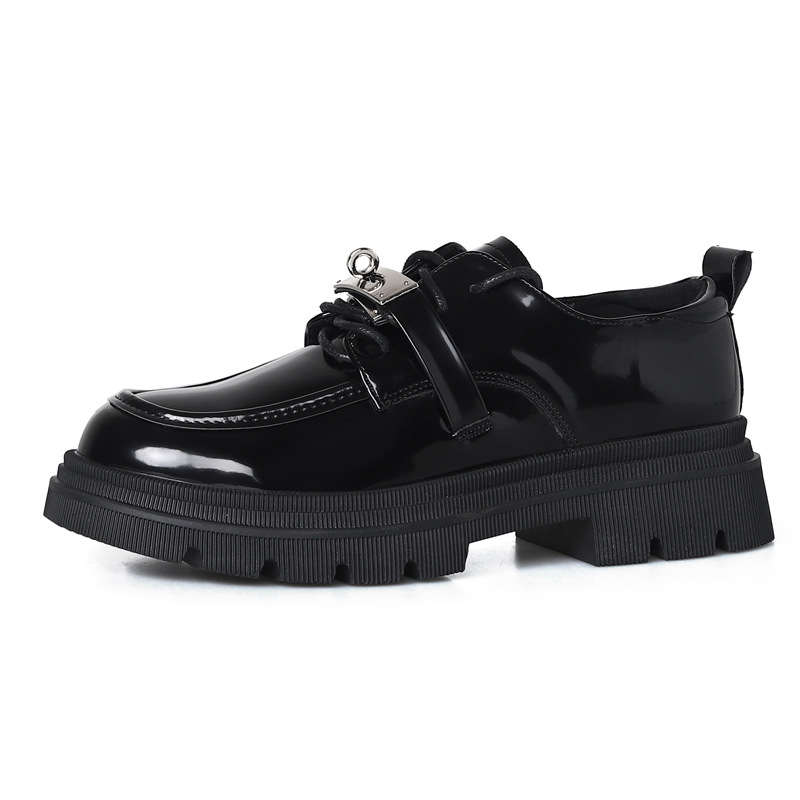 Ženske loaferice od sintetičke kože, okrugli vrh, debeli 6–8 cm pet, vezanje