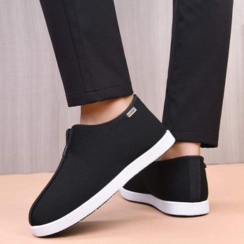 Papuci de casă pentru bărbați iarnă, căptușeală din lână de oaie, partea superioară din material nețesut, talpă din cauciuc – talpă plată