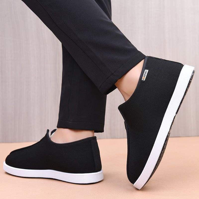 Papuci de casă pentru bărbați iarnă, căptușeală din lână de oaie, partea superioară din material nețesut, talpă din cauciuc – talpă plată