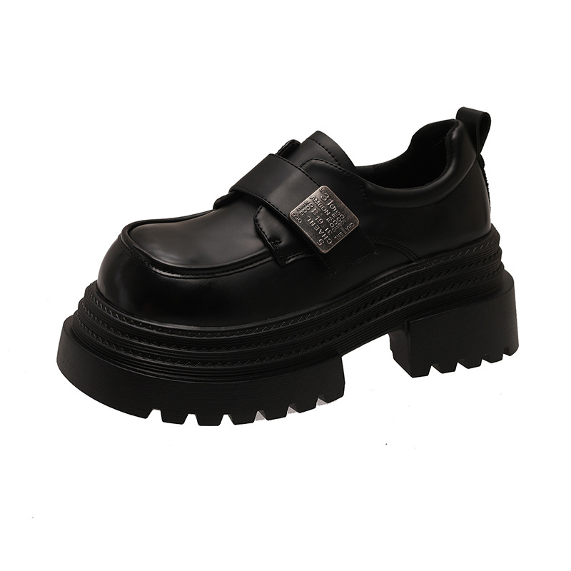 Pantofi loafer cu talpă groasă, creștere înălțime, stil britanic, partea superioară din PU, vârf rotund, toc mediu 3-5 cm