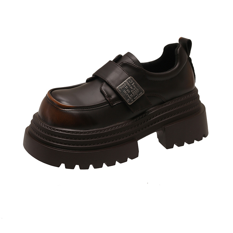 Pantofi loafer cu talpă groasă, creștere înălțime, stil britanic, partea superioară din PU, vârf rotund, toc mediu 3-5 cm
