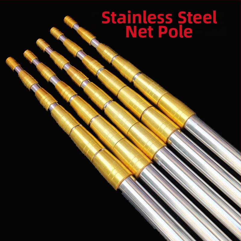 Teleskopická sieťová tyč z nehrdzavejúcej ocele – posilnená konštrukcia, rozťahovateľná, rybárske vybavenie