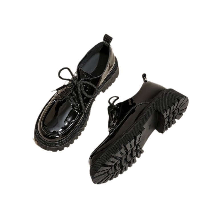 Loaferi din piele pentru femei, toc gros, vârf rotund, piele de vițea dublă, branț EVA, talpă din cauciuc