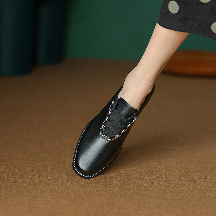 Ženske kožne loaferice s vezicama, srednja peta 3–5 cm, engleski stil za ured