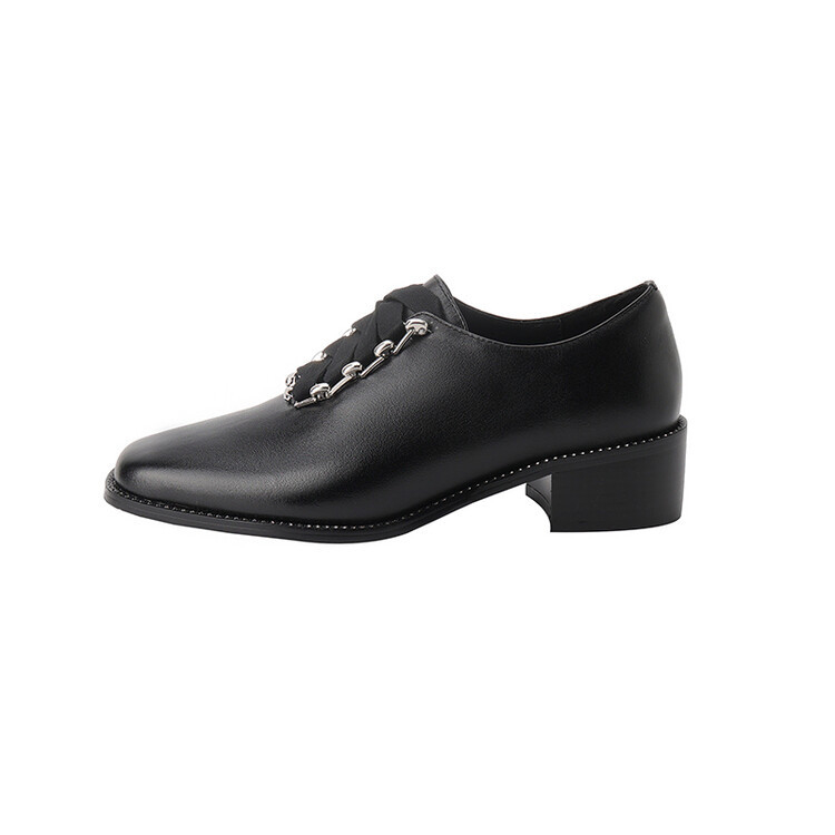 Ženske kožne loaferice s vezicama, srednja peta 3–5 cm, engleski stil za ured